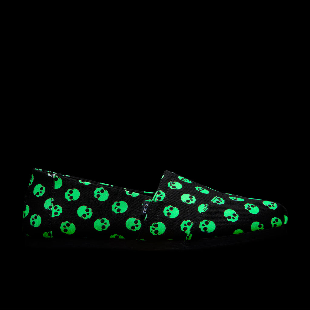 Side angle shot of the Glow in the Dark Skull Womens Alpargata