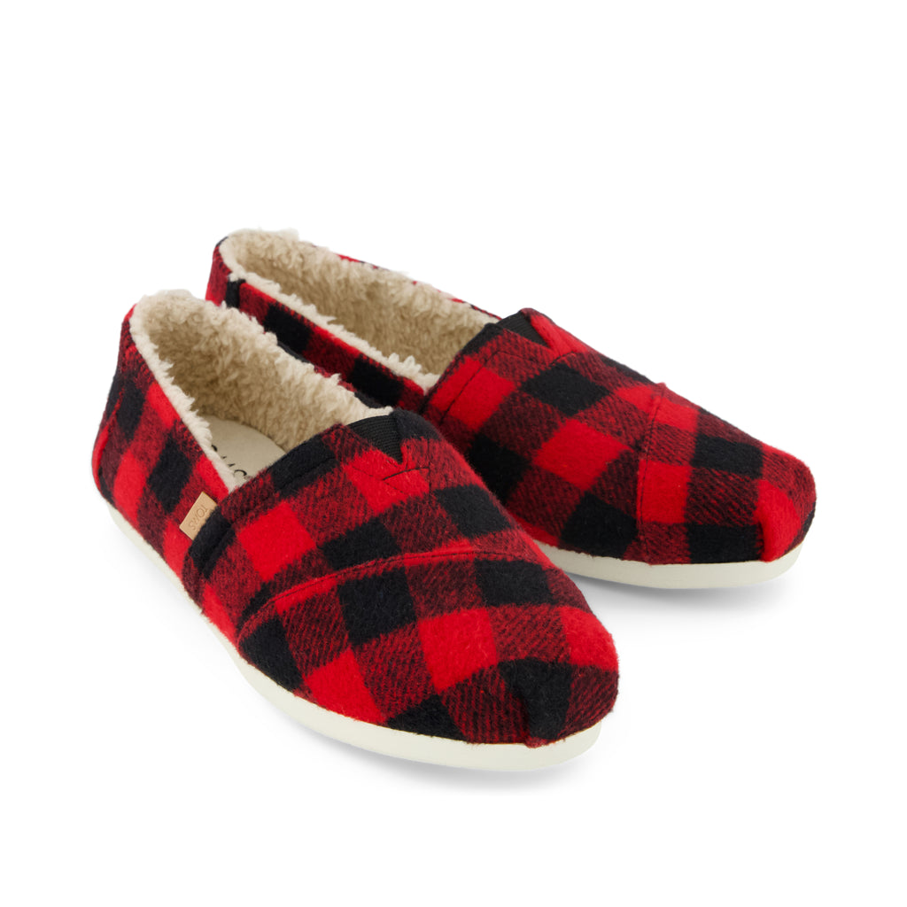 Alpargata Classic - Buffalo Plaid Red Faux Shearling Front View