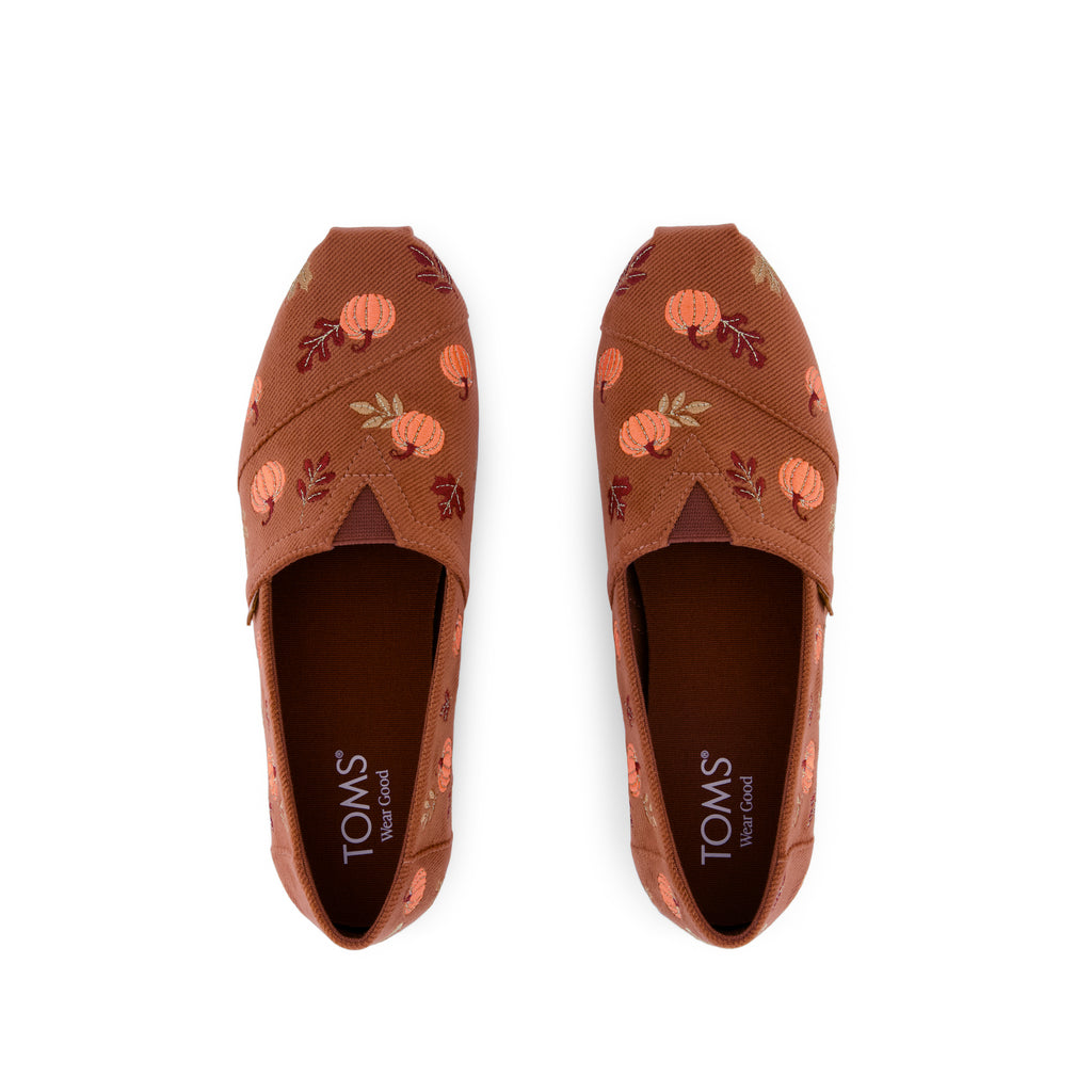 Alpargata Classic - Amber Brown Corduroy Embroidered Pumpkins Top View