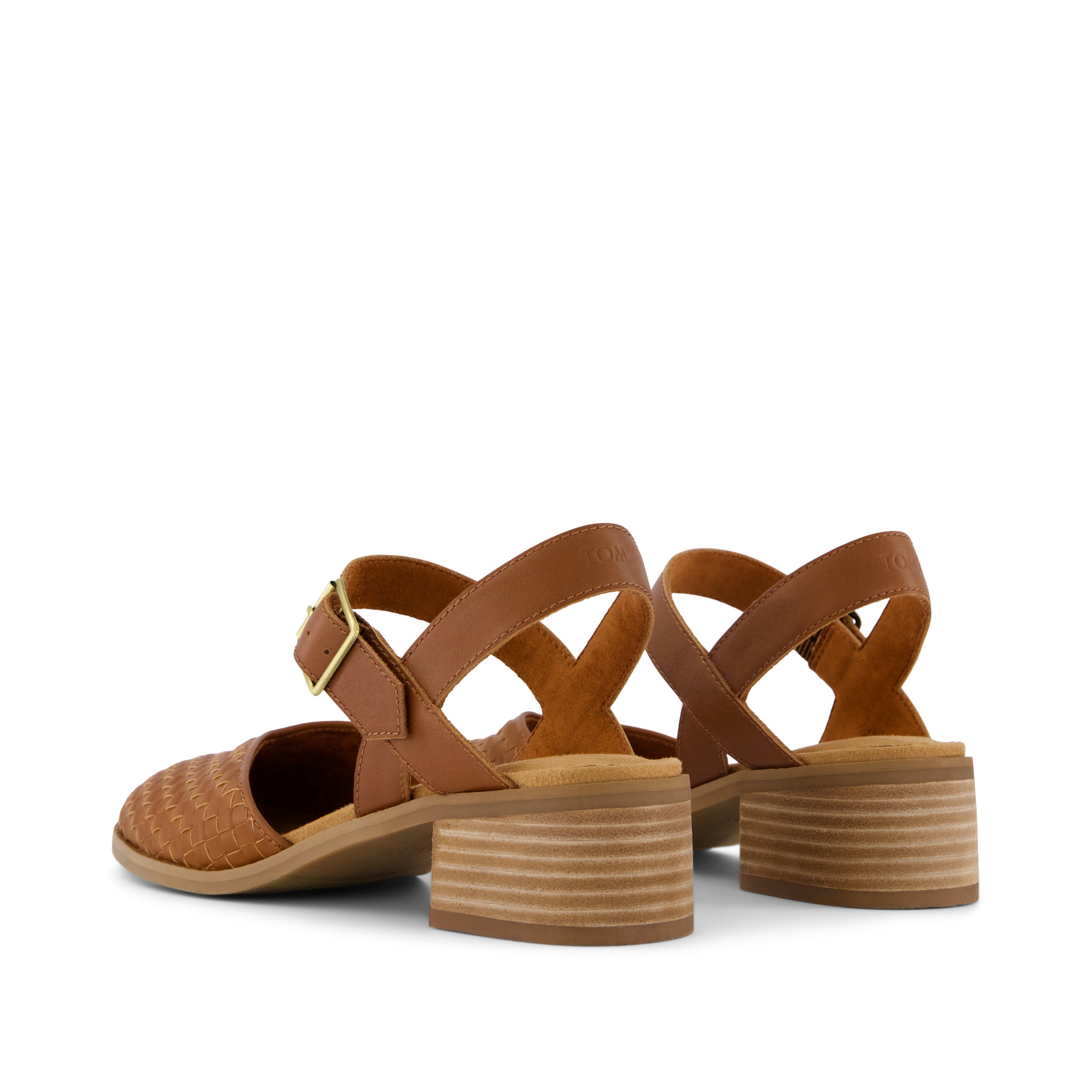 Jaclyn Heel - Amber Brown Woven Basket Faux Leather Back View