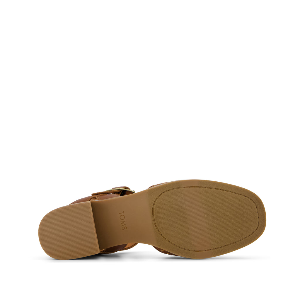 Jaclyn Heel - Amber Brown Woven Basket Faux Leather Bottom Sole View