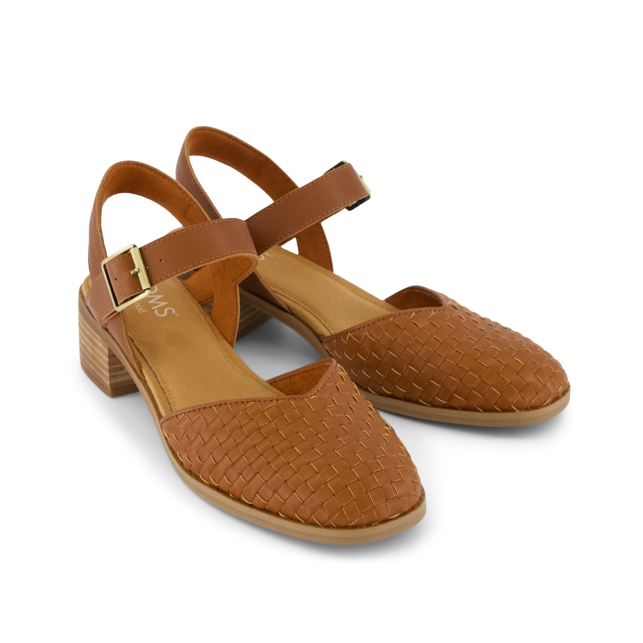 Jaclyn Heel - Amber Brown Woven Basket Faux Leather Front View