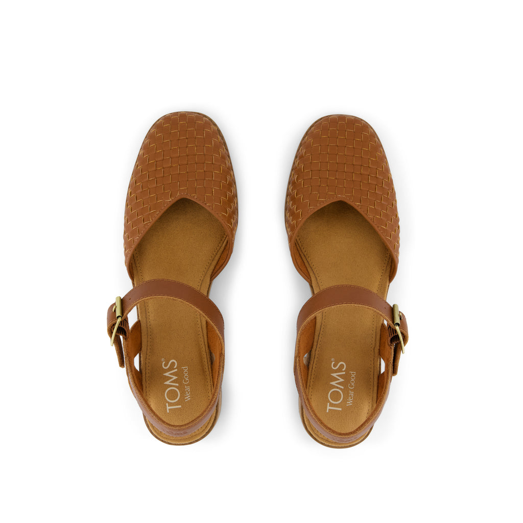 Jaclyn Heel - Amber Brown Woven Basket Faux Leather Top View