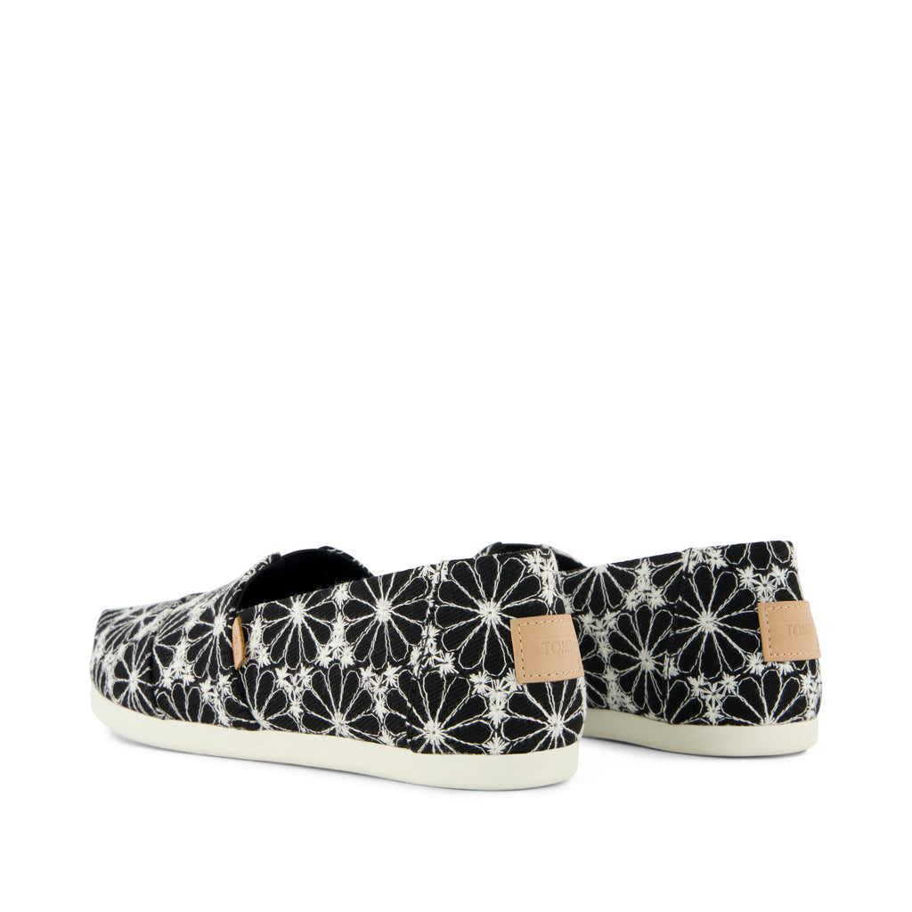 Alpargata Classic - Black Embroidered Daisy Denim​ Back View