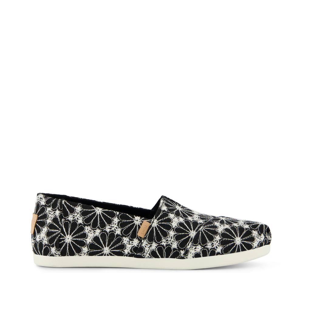 Alpargata Classic - Black Embroidered Daisy Denim​ Side View
