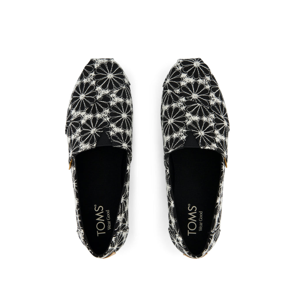 Alpargata Classic - Black Embroidered Daisy Denim​ Top View