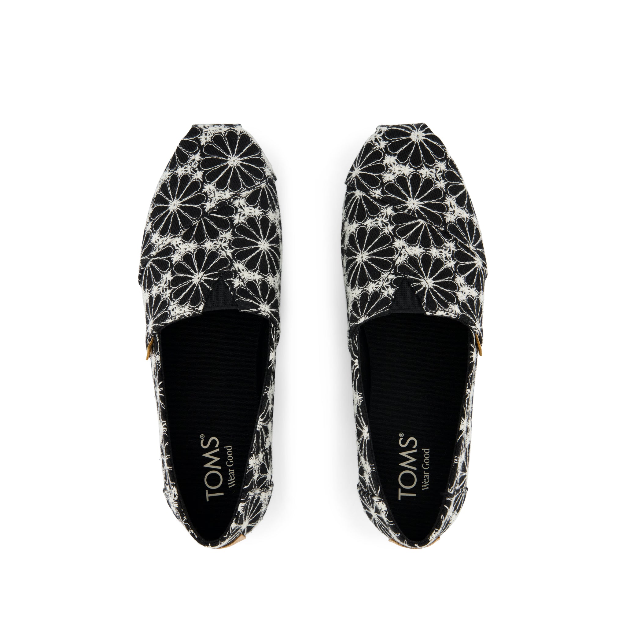 Alpargata Classic - Black Embroidered Daisy Denim​ Top View