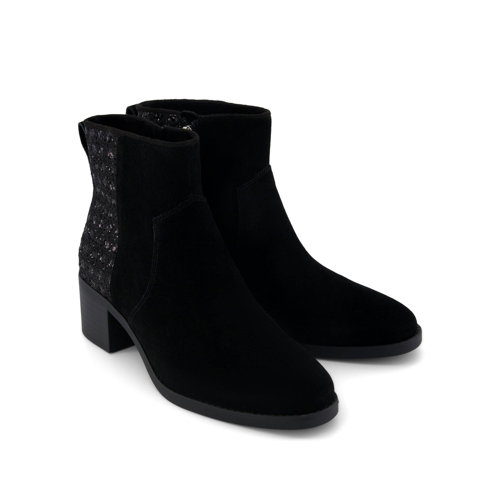 Delilah Heeled Boot - Black Geometric Sequins Front View