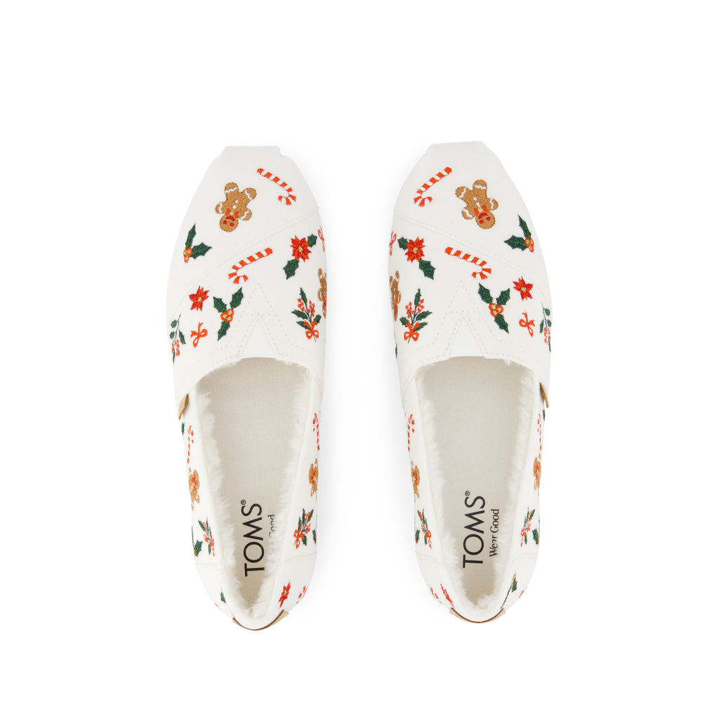 Alpargata Classic - Natural Gingerbread Candy Cane Embroidery Top View