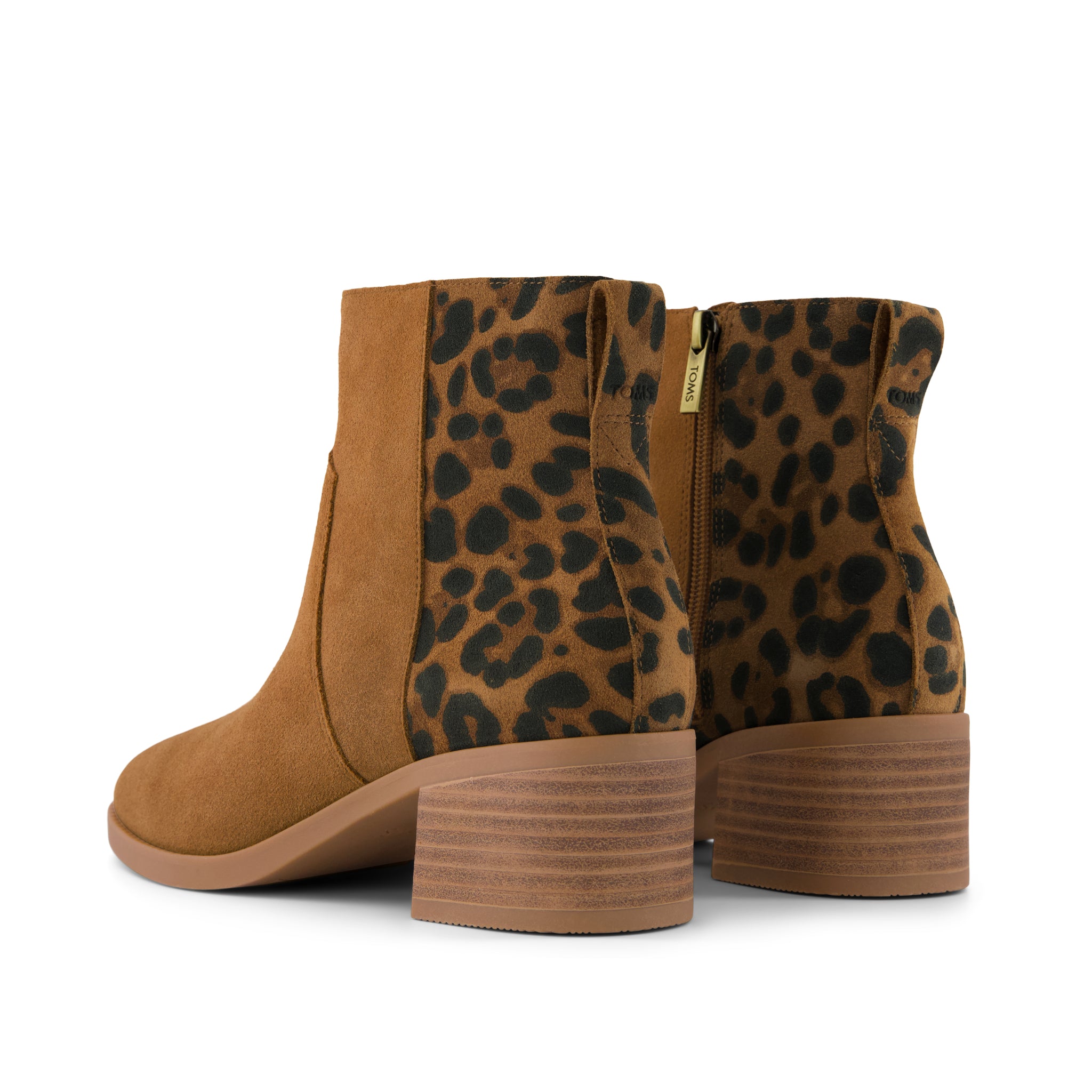 Delilah Heeled Boot - Water Repellent Brown Sugar Leopard Suede Back View