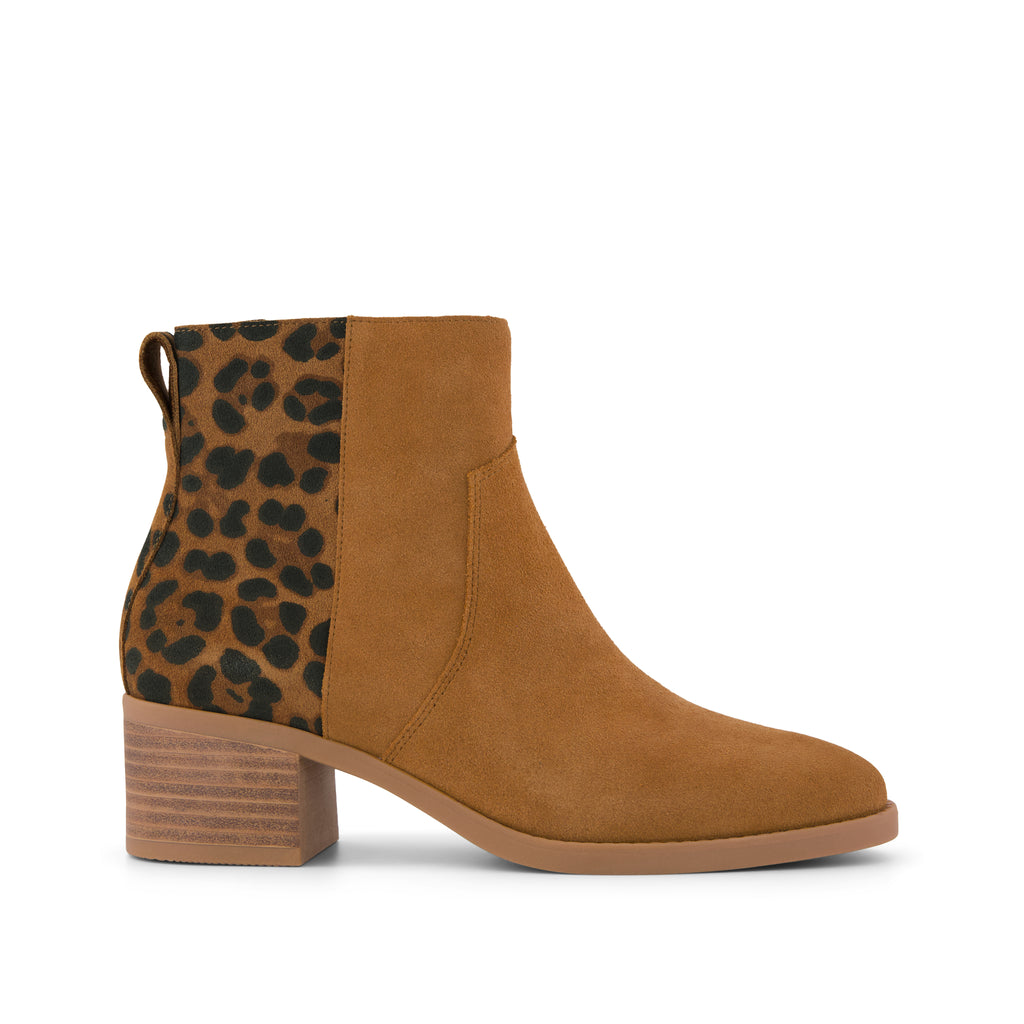 Delilah Heeled Boot - Water Repellent Brown Sugar Leopard Suede Side View