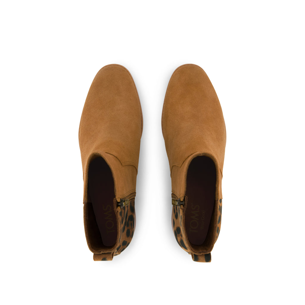 Delilah Heeled Boot - Water Repellent Brown Sugar Leopard Suede Top View