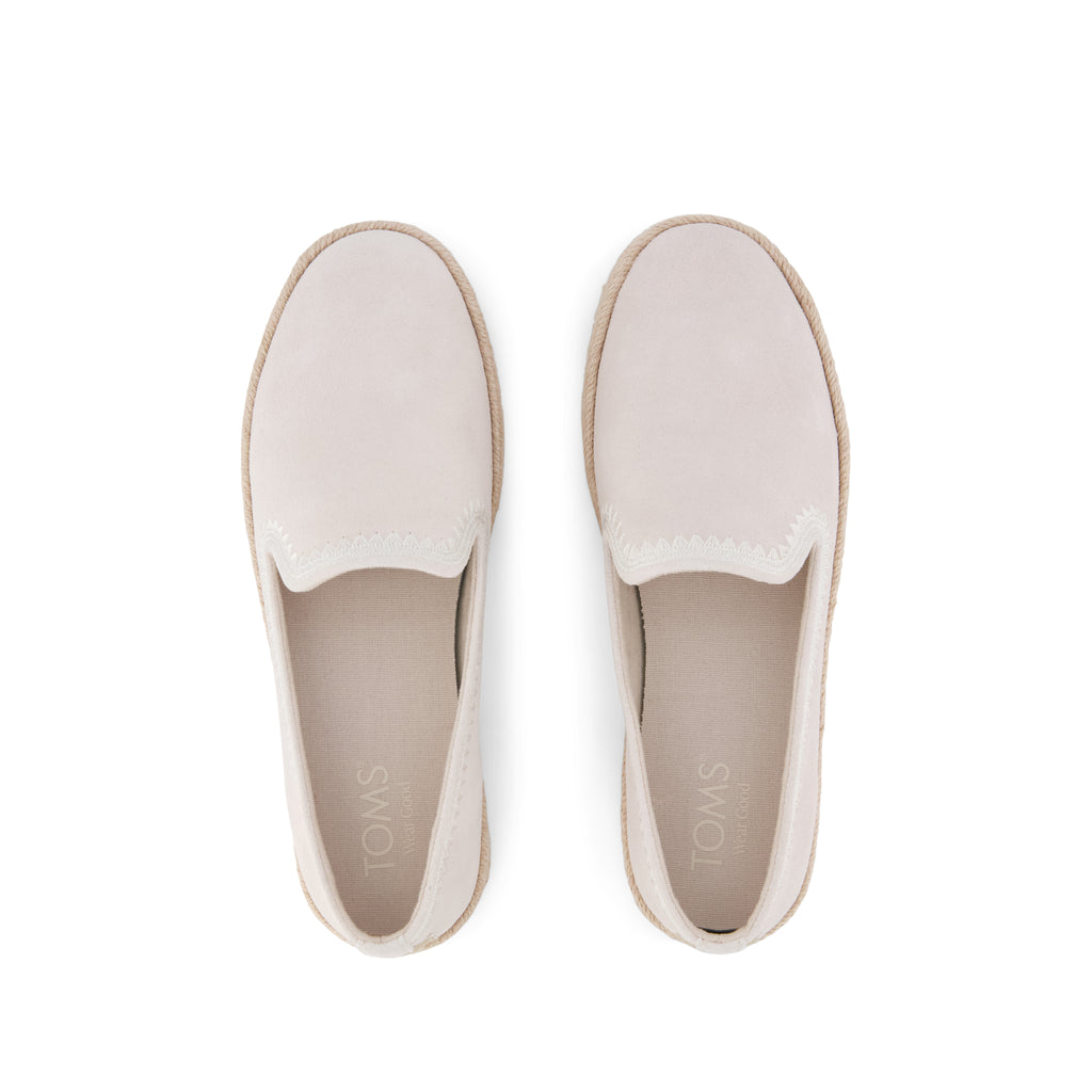 Carolina Espadrille - Embroidered Taupe Suede (changed from Soft Grey) Top View