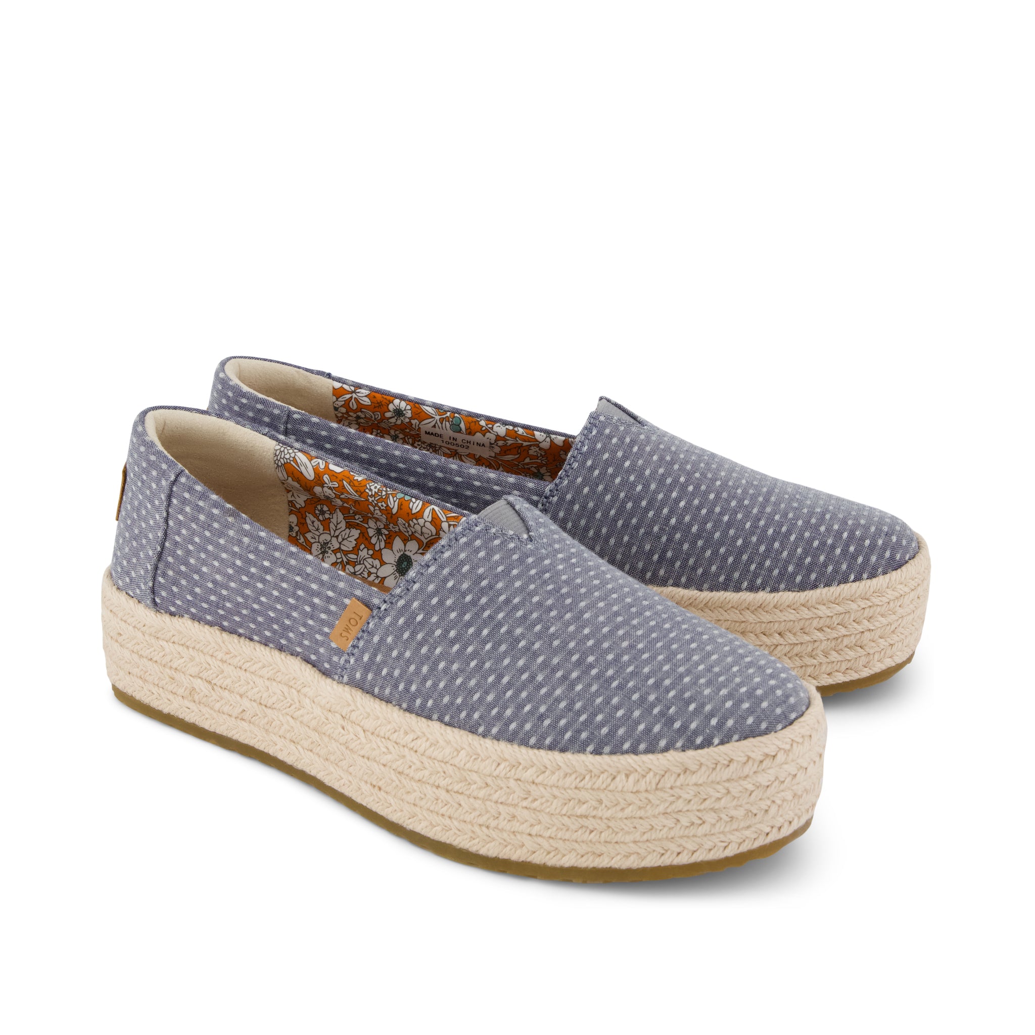 Valencia Platform Espadrille - Niagara Mist Chambray Dot Front View