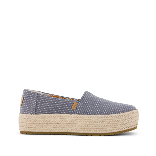 Valencia Platform Espadrille - Niagara Mist Chambray Dot Side View