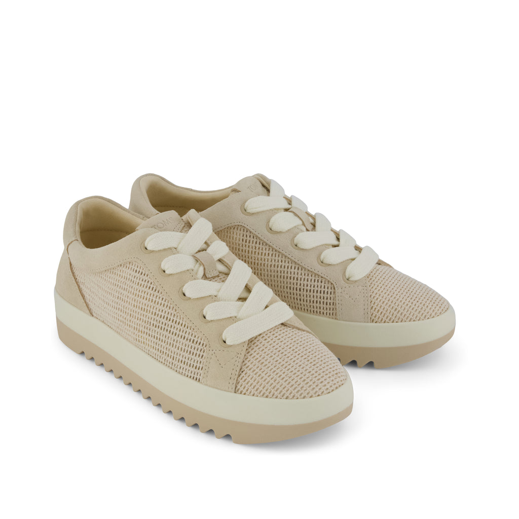 Rea Lace-Up Platform Sneaker - Natural Mesh and Suede Front View