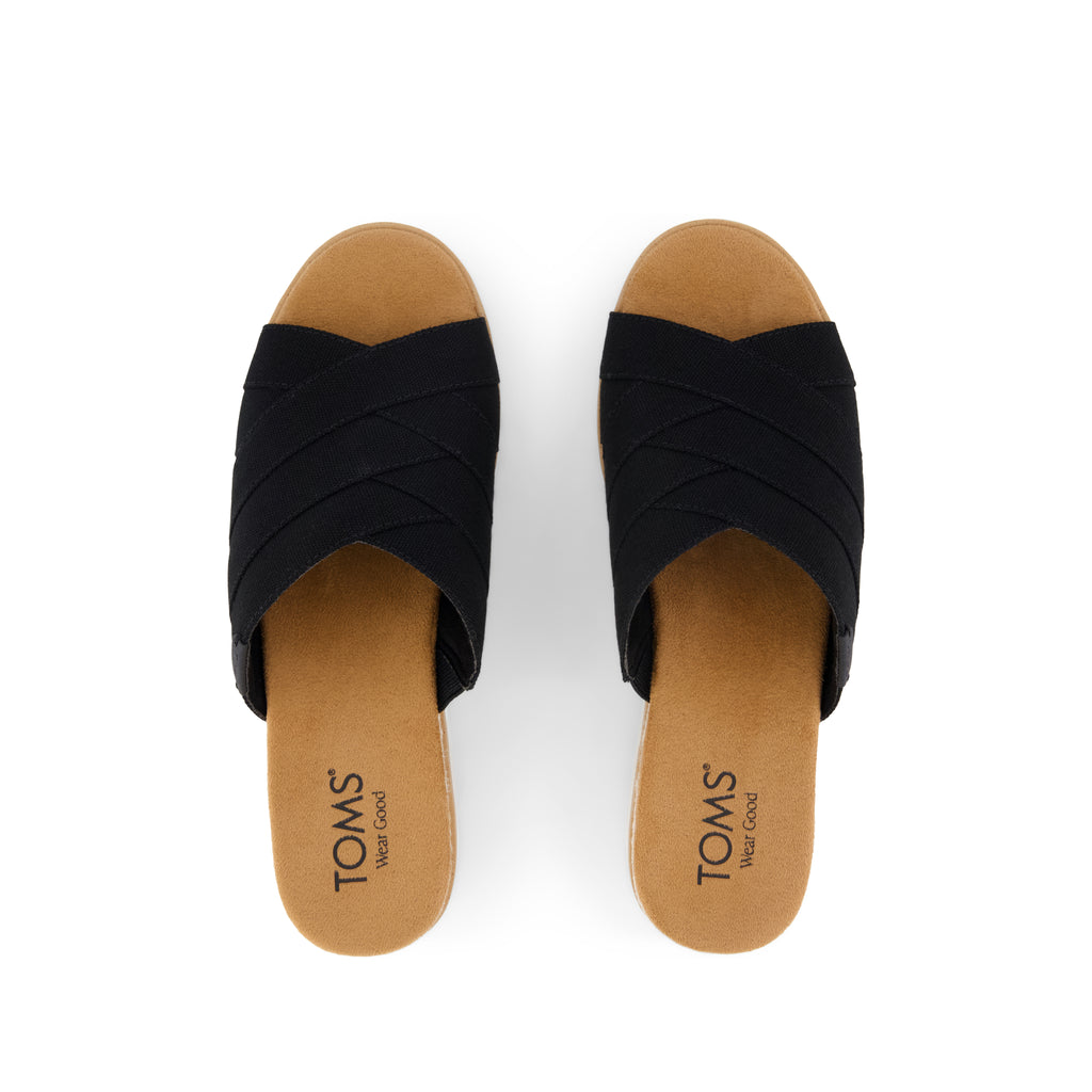 Diana Mule Wedge Sandal - Black Canvas Top View