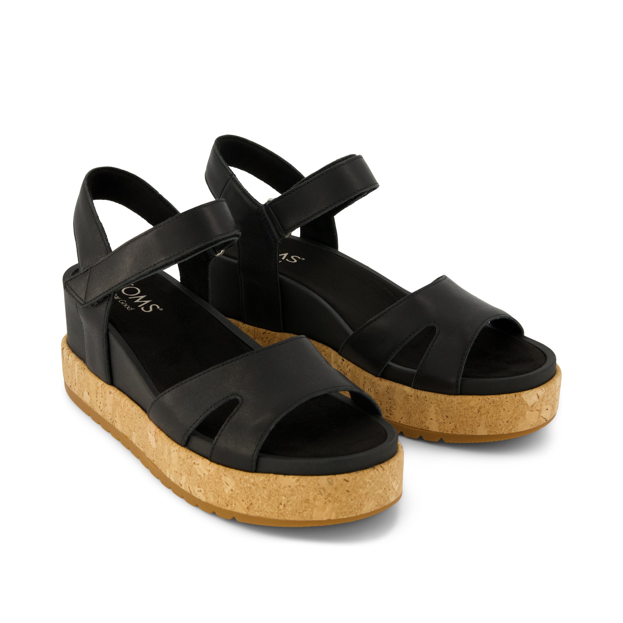 Alana Wedge Sandal - Black Leather Front View