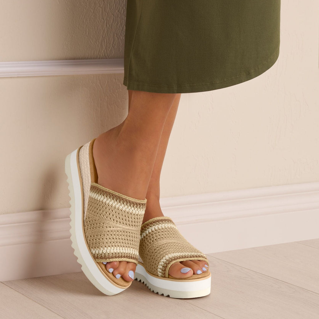 On model image of the crochet Diana Mule sandal