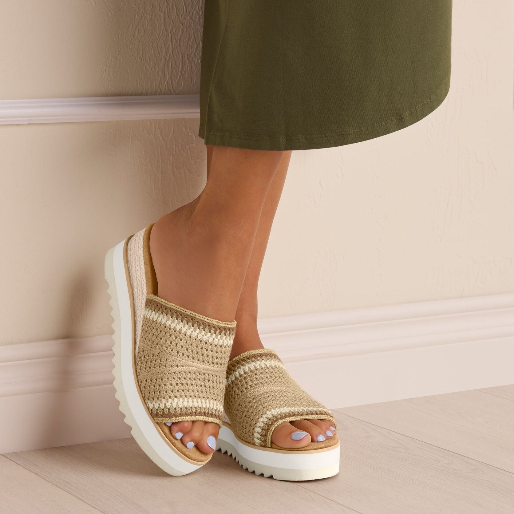 On model image of the crochet Diana Mule sandal