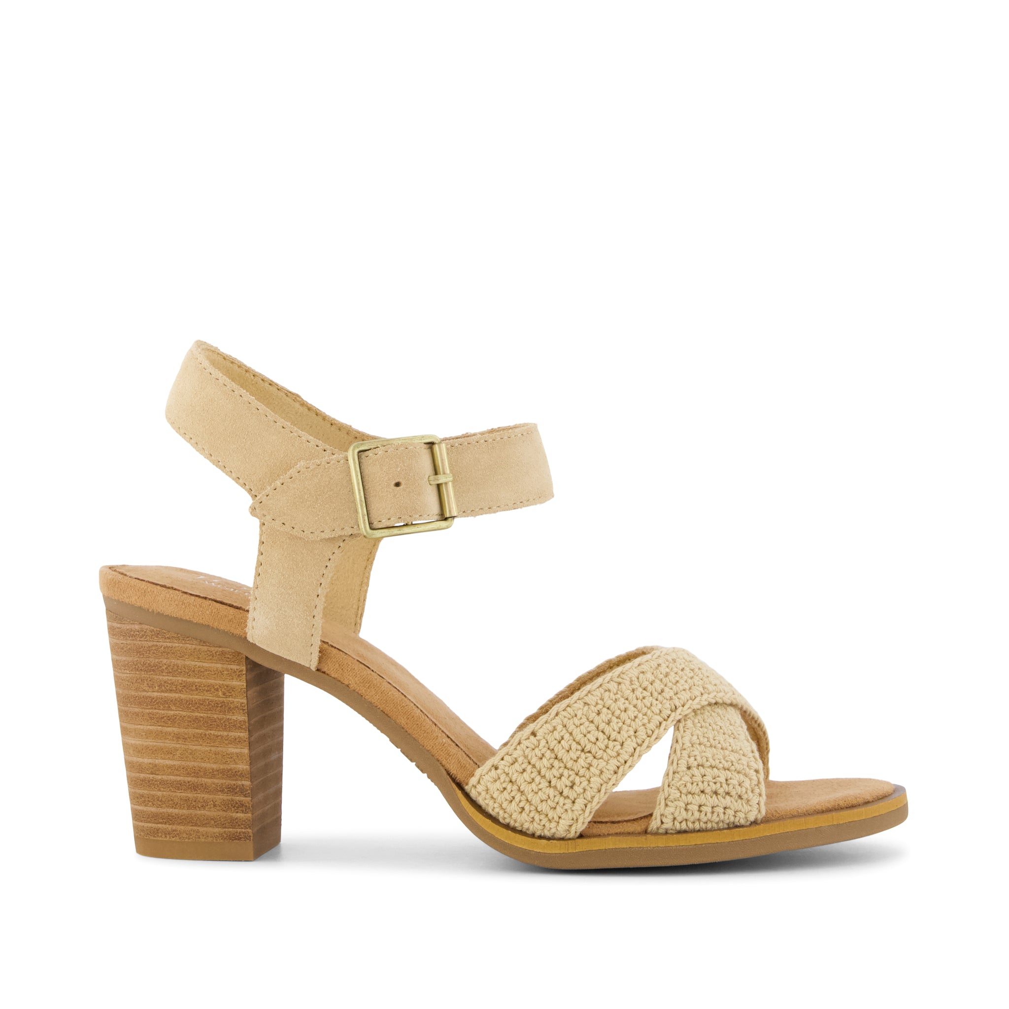 Majorca Strappy Heeled Sandal - Caramel Crochet Side View