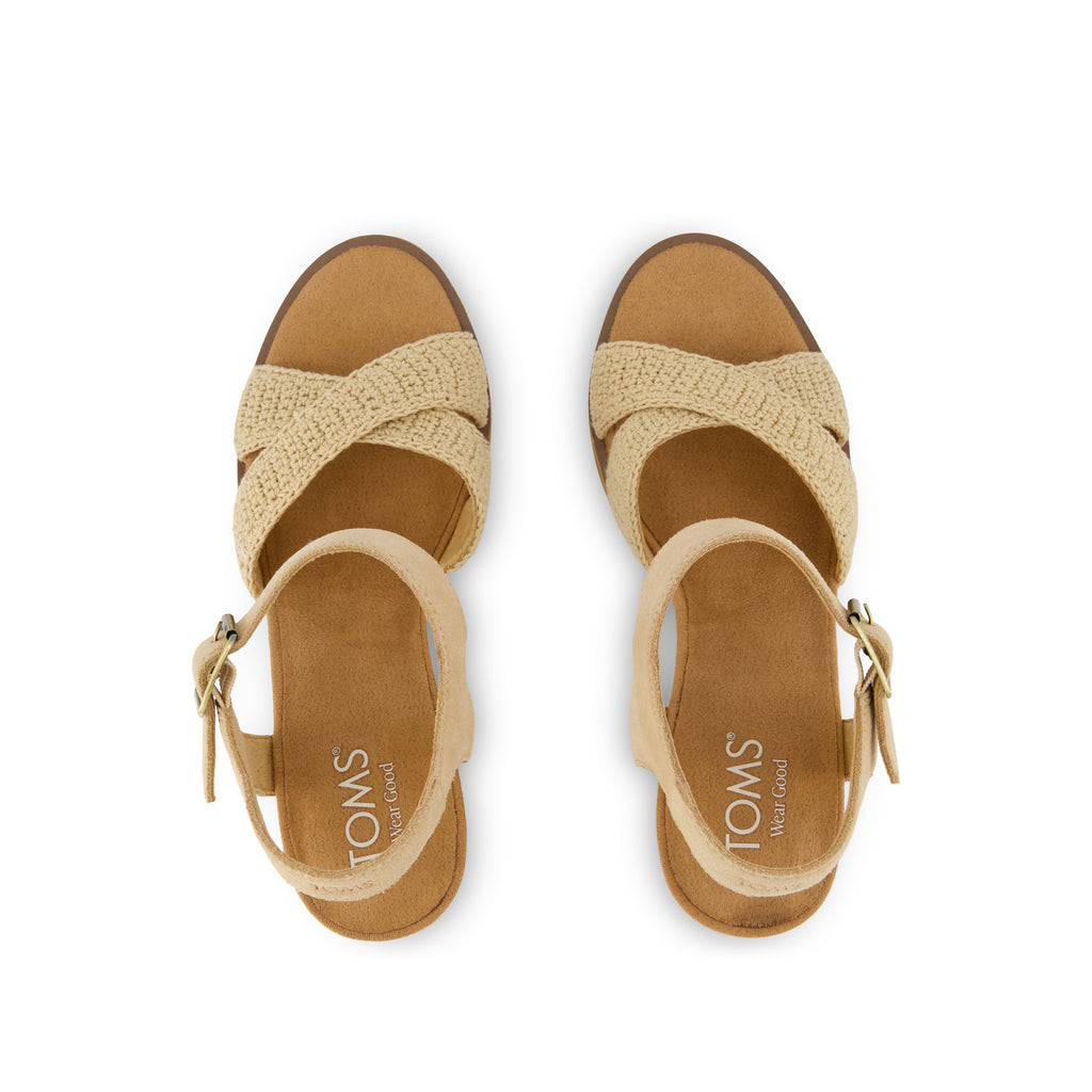 Majorca Strappy Heeled Sandal - Caramel Crochet Top View