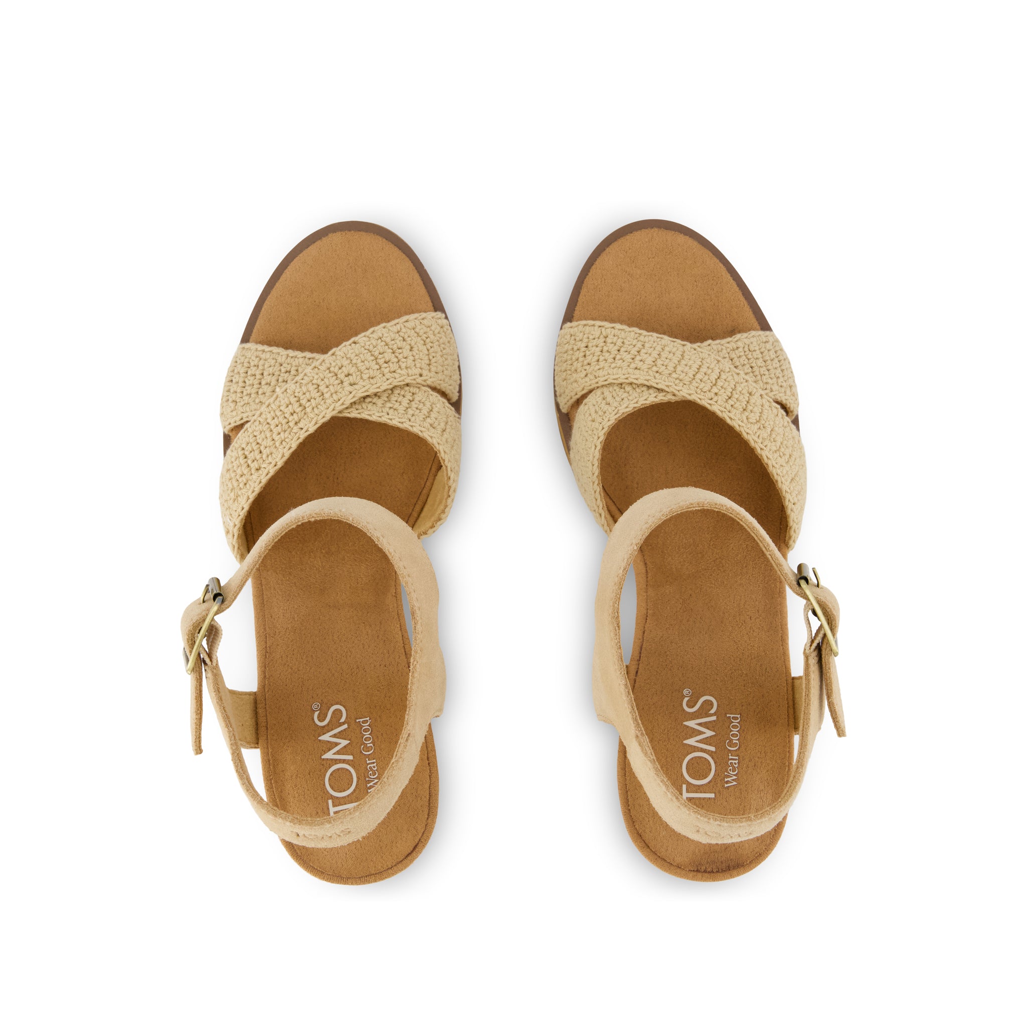 Majorca Strappy Heeled Sandal - Caramel Crochet Top View