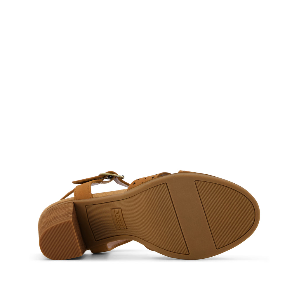 Majorca Strappy Heeled Sandal - Brown Perforated Leather Bottom Sole View