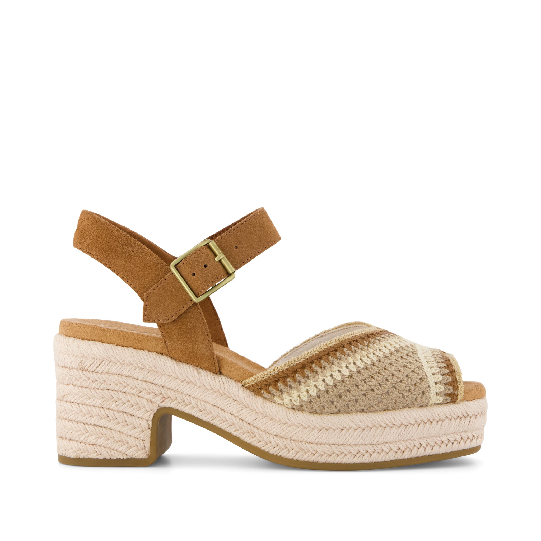 Isla Peep Toe Heeled Sandal - Almond Crochet Side View