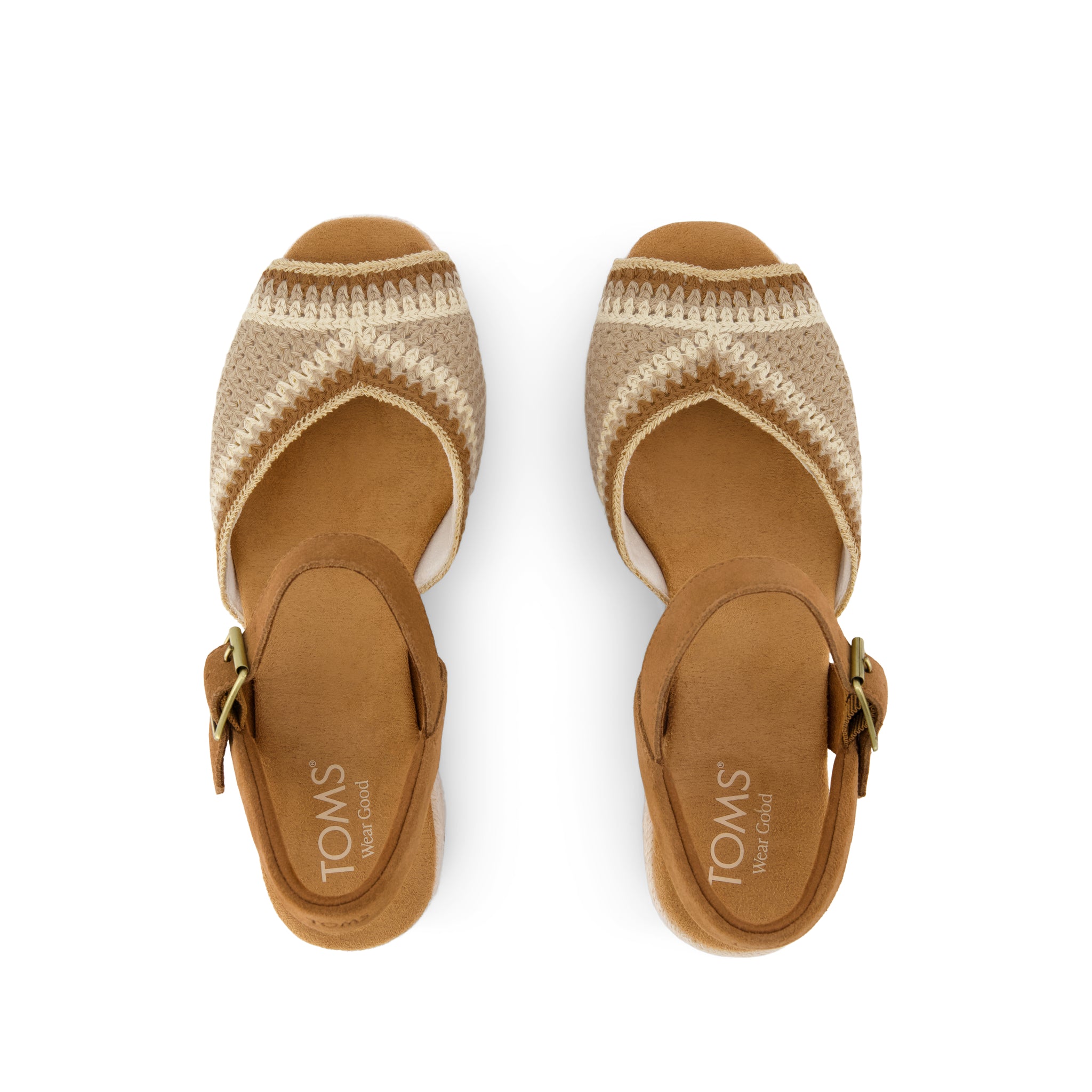 Isla Peep Toe Heeled Sandal - Almond Crochet Top View