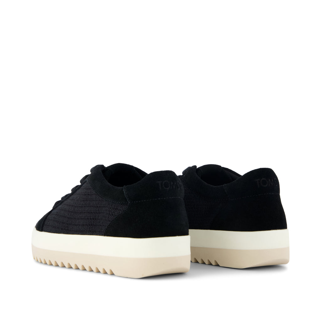 Rea Lace-Up Platform Sneaker - Black Mesh and Suede Back View