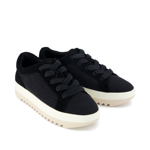 Rea Lace-Up Platform Sneaker - Black Mesh and Suede Front View