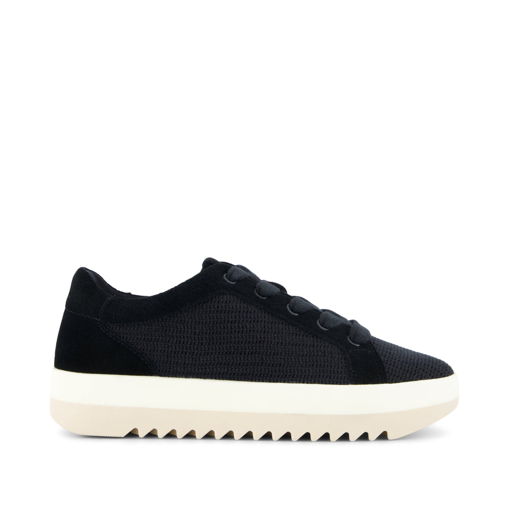 Rea Lace-Up Platform Sneaker - Black Mesh and Suede Side View