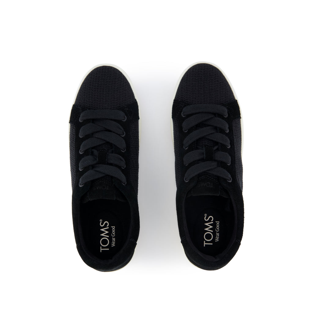 Rea Lace-Up Platform Sneaker - Black Mesh and Suede Top View