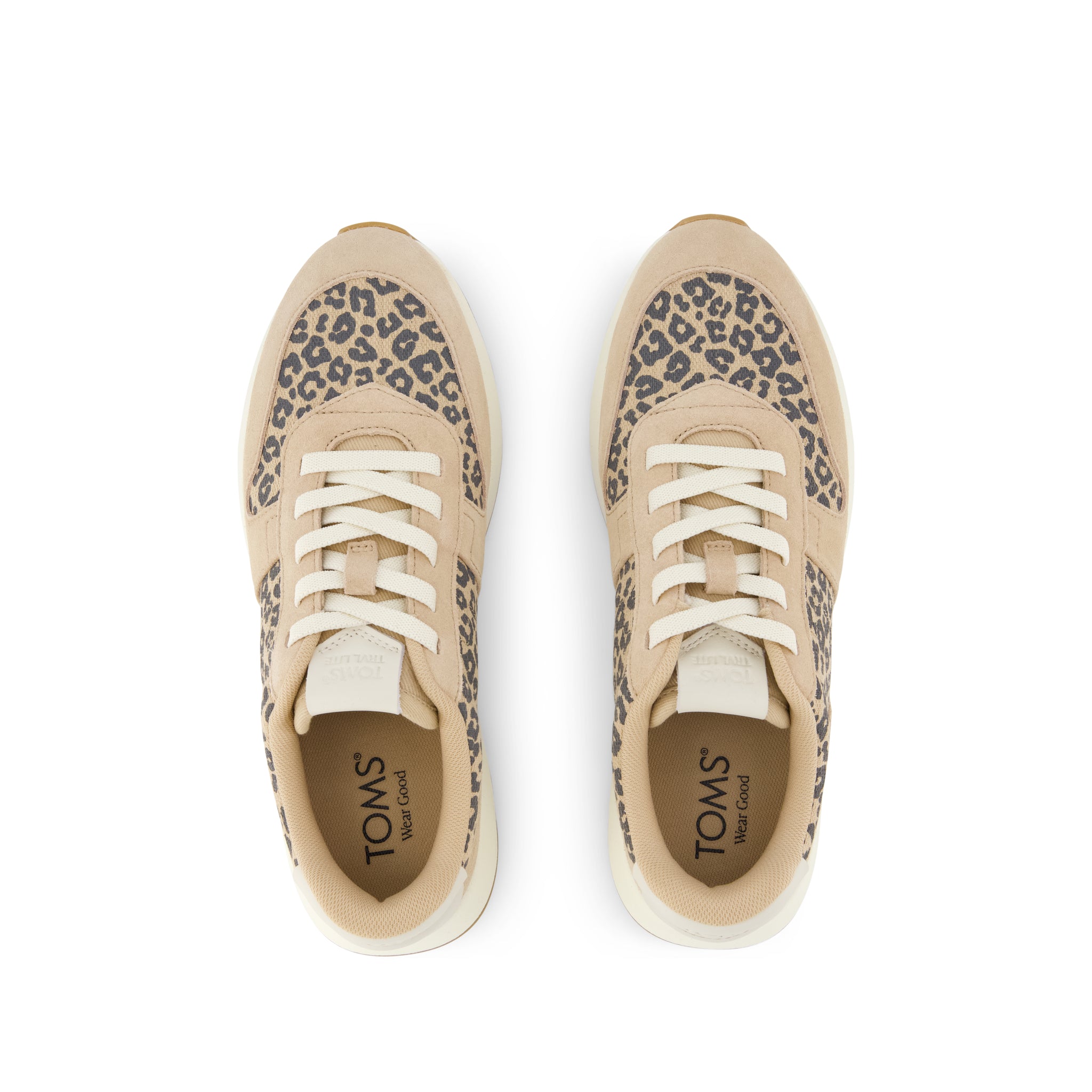 TRVL LITE Retro Runner Sneaker - Water Repellent Natural Leopard Spots Top View