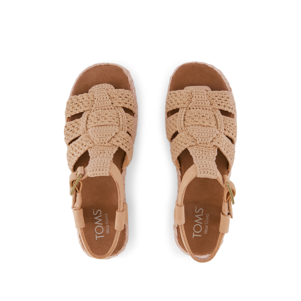 Jac Fisherman Sandal - Caramel Crochet Top View