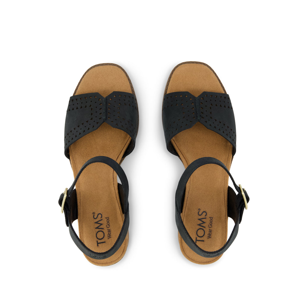 Eloise Sandal - Black Perforated Leather Top View