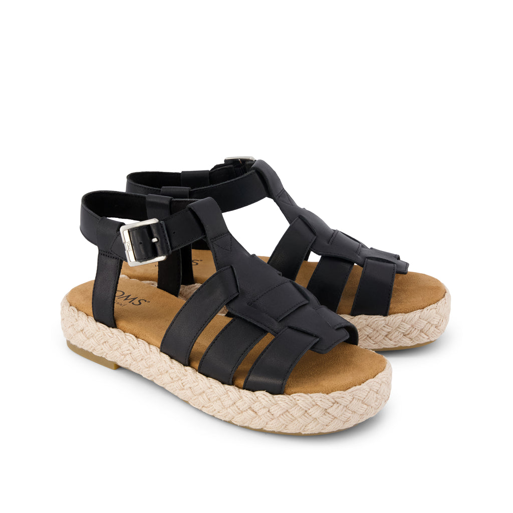 Jac Fisherman Sandal - Black Leather Front View