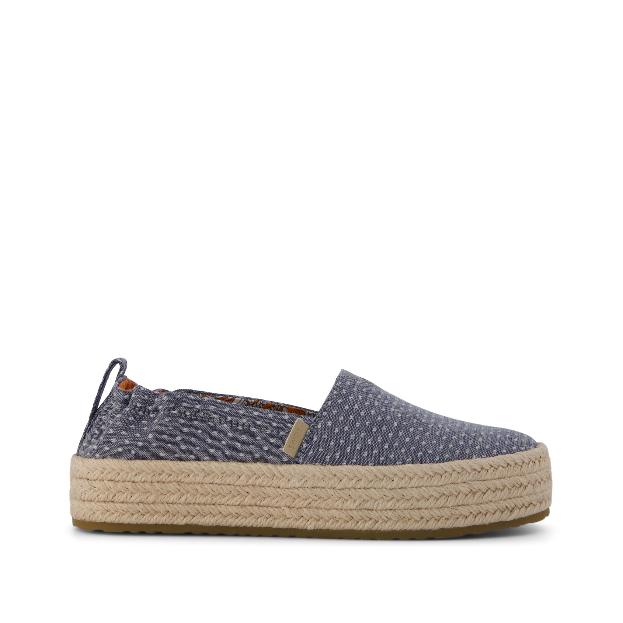 Valencia Platform Kids Espadrille - Niagara Mist Chambray Dot  Side View