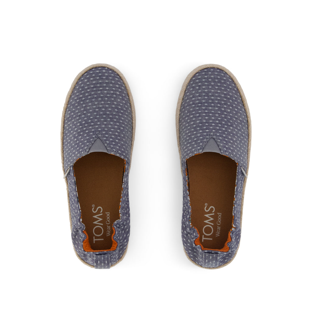 Valencia Platform Kids Espadrille - Niagara Mist Chambray Dot  Top View