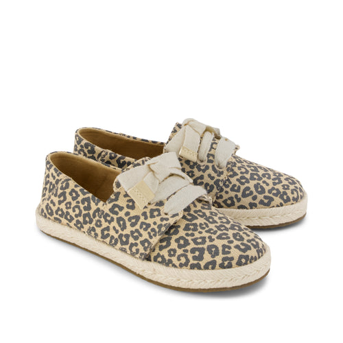 Carolina Lace-Up Kids Espadrille - Natural Leopard Print Front View