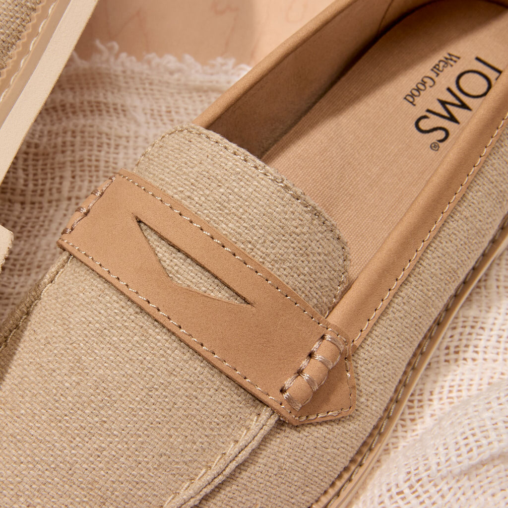 Up close detail shot of the Womens Marie Loafer in Natural Textile