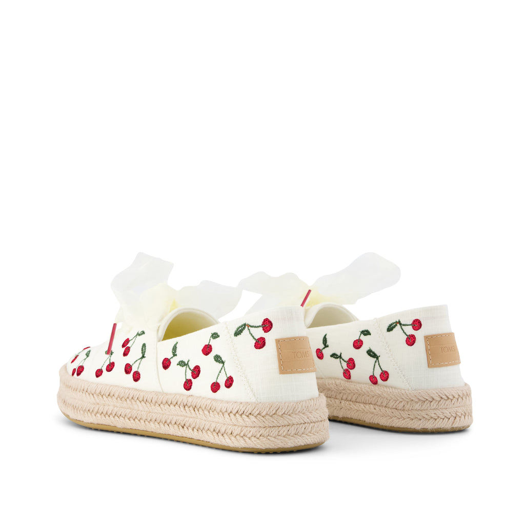 Carolina Lace-Up Espadrille - Cherry Embroidery Back View