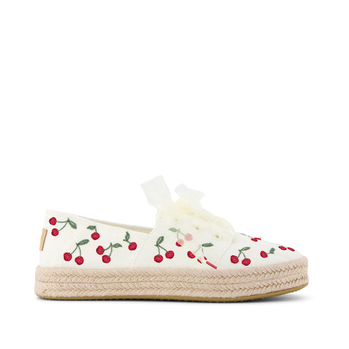 Carolina Lace-Up Espadrille - Cherry Embroidery Side View