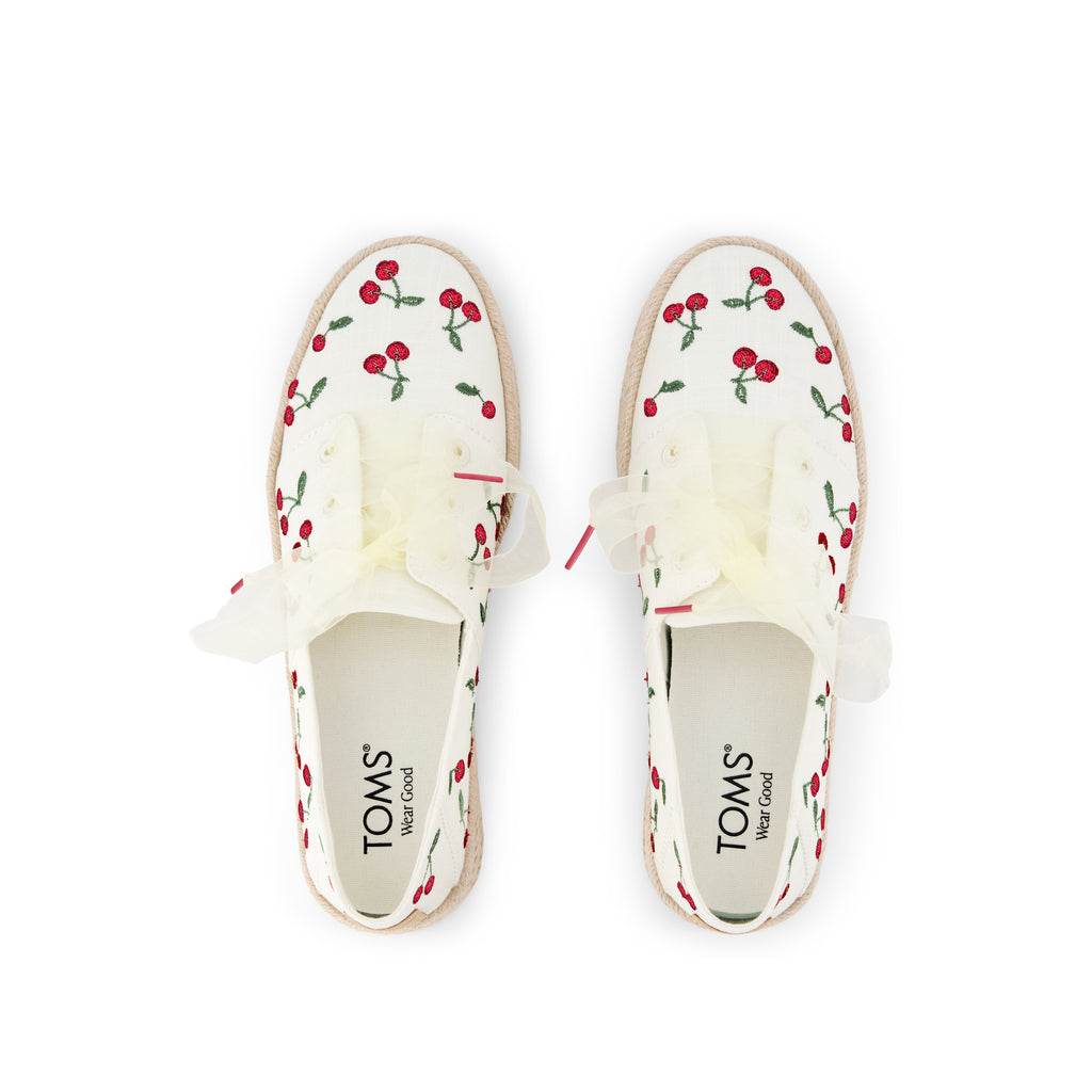Carolina Lace-Up Espadrille - Cherry Embroidery Top View