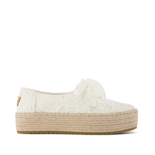 Womens Valencia Lace-Up Platform Espadrille Egret Floral Crochet