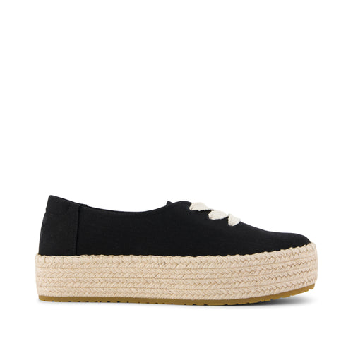 Valencia Lace-Up Platform Espadrille - Black Canvas Side View