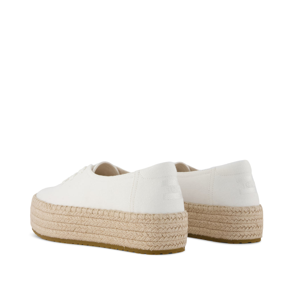 Valencia Lace-Up Platform Espadrille - White Canvas Back View