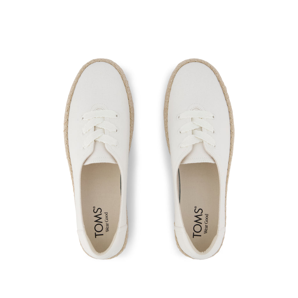 Valencia Lace-Up Platform Espadrille - White Canvas Top View