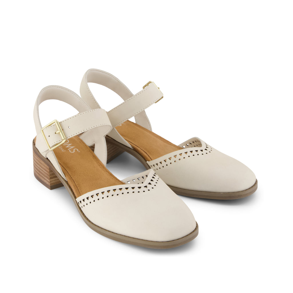 Jaclyn Heel - Light Sand Perforated Leather Front View